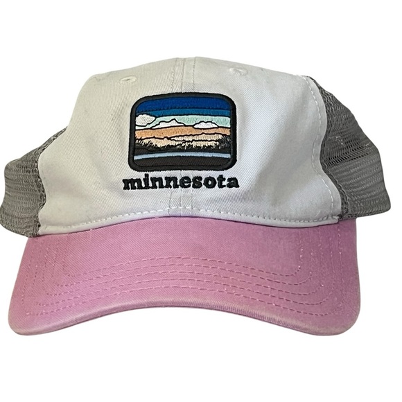 Home Free "minnesota" Pink White Grey Adjustable Mesh Trucker Hat - Picture 1 of 13